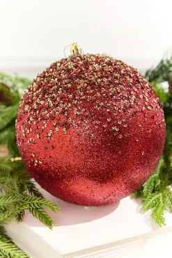 6" Red Glitter Hanger Ball Ornament