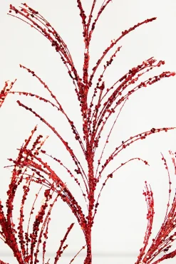 34" Red Glitter Pampas Grass Spray