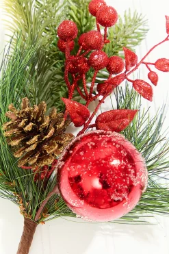 14.5" Red Glitter Pinecone Ornament Spray