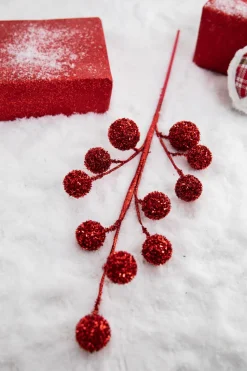 26” Red Glitter Tinsel Ball Spray