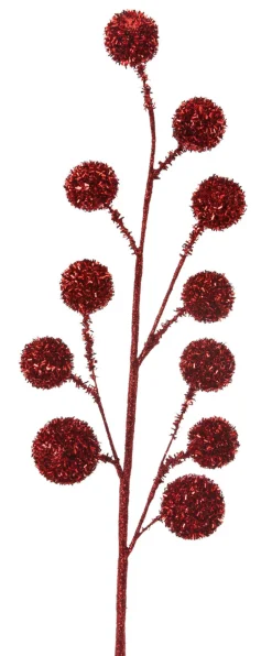 26” Red Glitter Tinsel Ball Spray