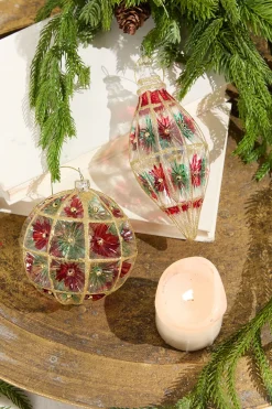 4"-6" Red/Green Faceted Glass Ball/Finial Ornament