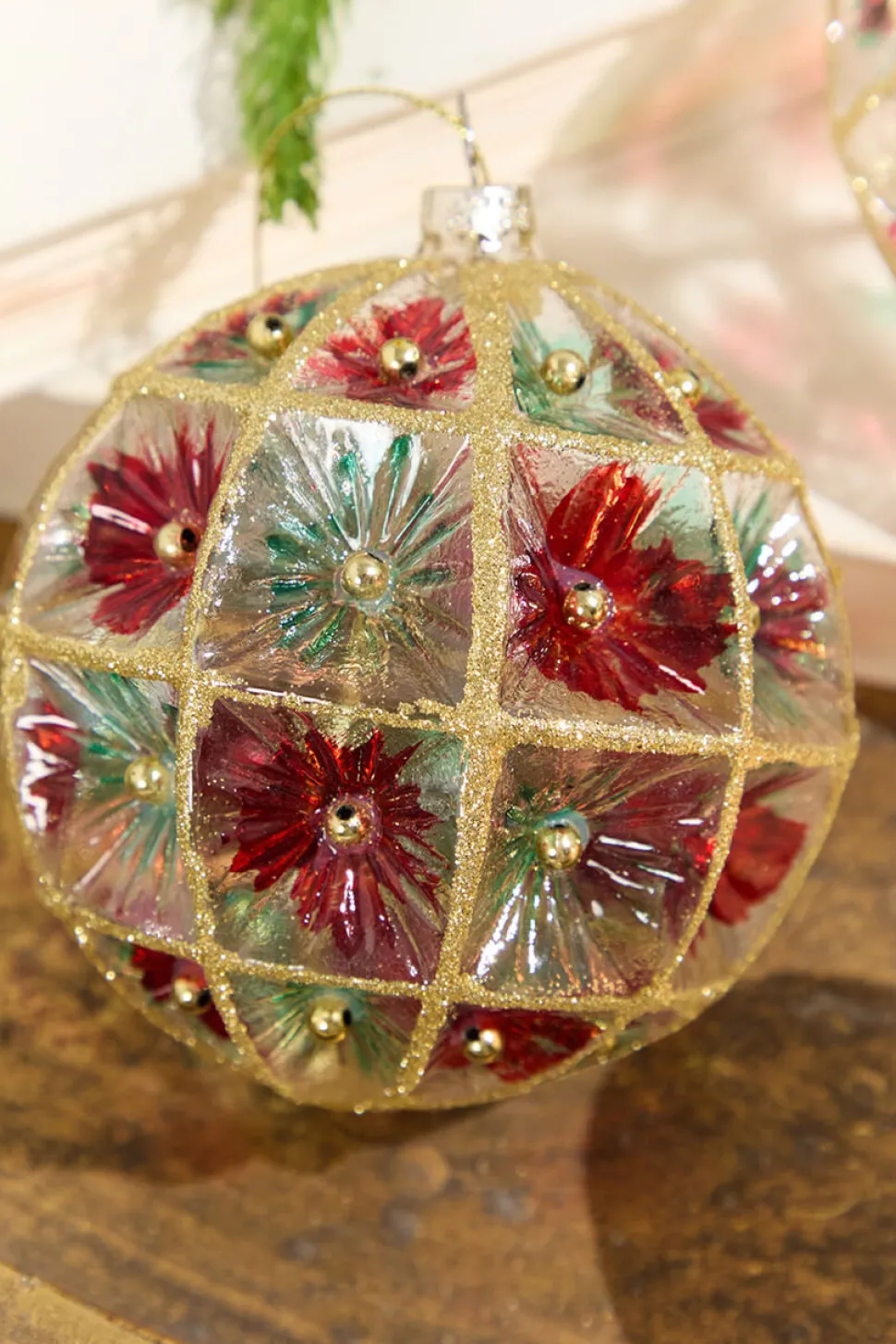 4"-6" Red/Green Faceted Glass Ball/Finial Ornament
