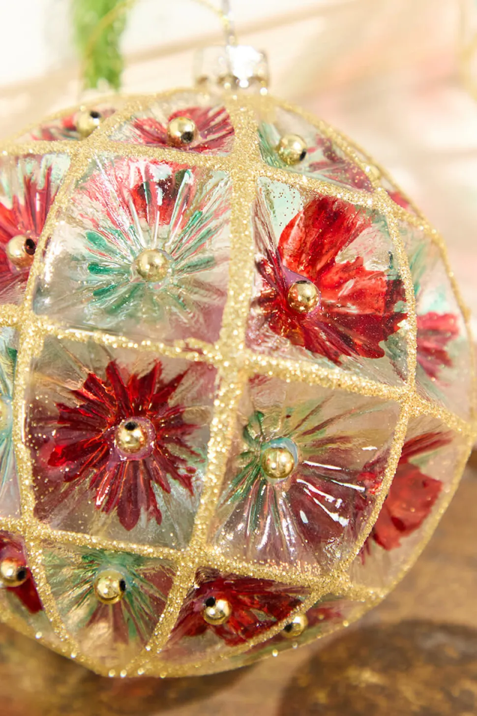 4"-6" Red/Green Faceted Glass Ball/Finial Ornament
