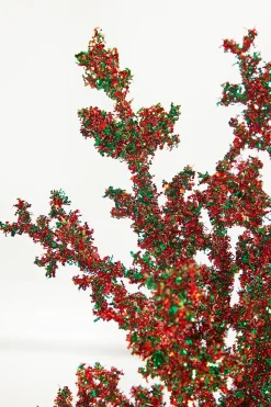 29" Red & Green Glitter Berry Spray