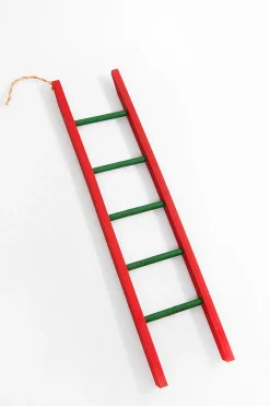 16" Red & Green Wood Ladder Ornament