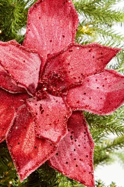 22" Red Iced Poinsettia Stem