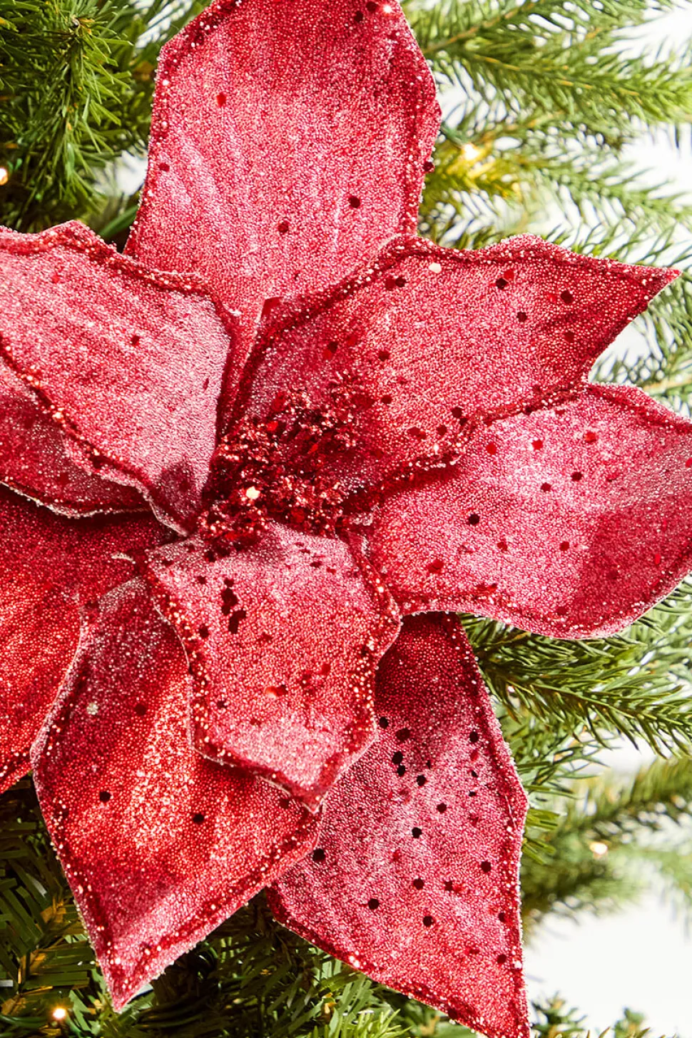 22" Red Iced Poinsettia Stem