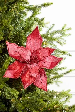 22" Red Iced Poinsettia Stem