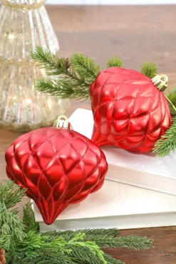 6” Red Matte Diamond - Onion Finial - Set of 2