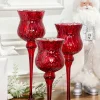 Red Mercury Glass Candle Holders - Set of 3