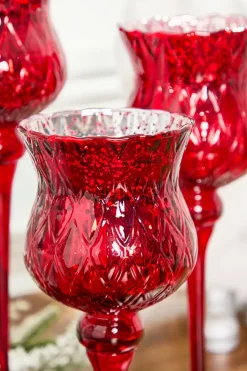 Red Mercury Glass Candle Holders - Set of 3