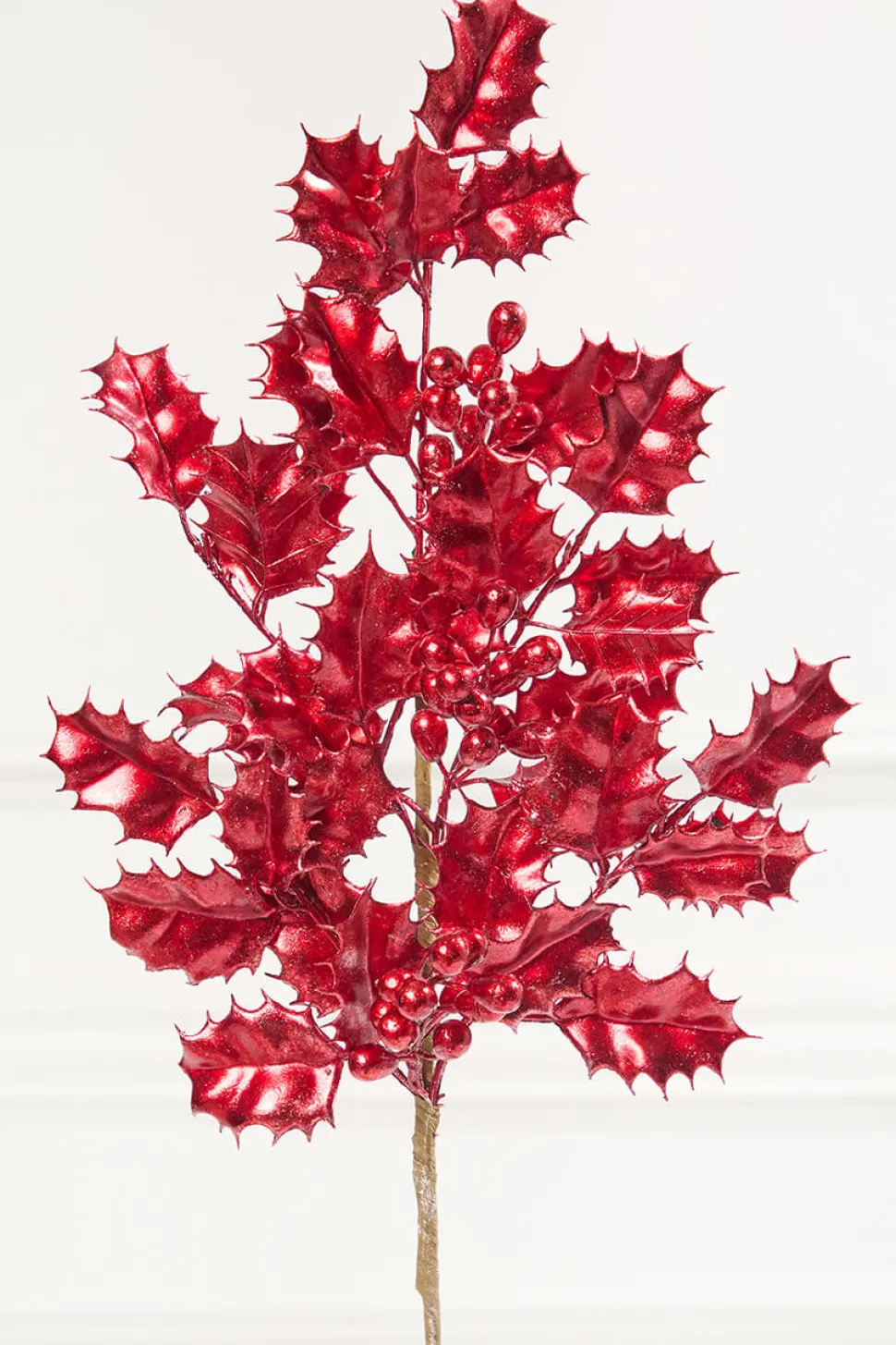 27" Red Metallic Holly Berry Stem