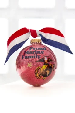 3.25" Red "Proud Marine Family" with Ribbon Glass Ball Ornament
