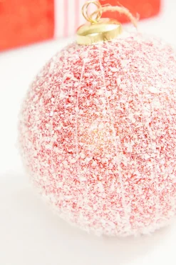 4" Red Snow Stripe Ball Ornament