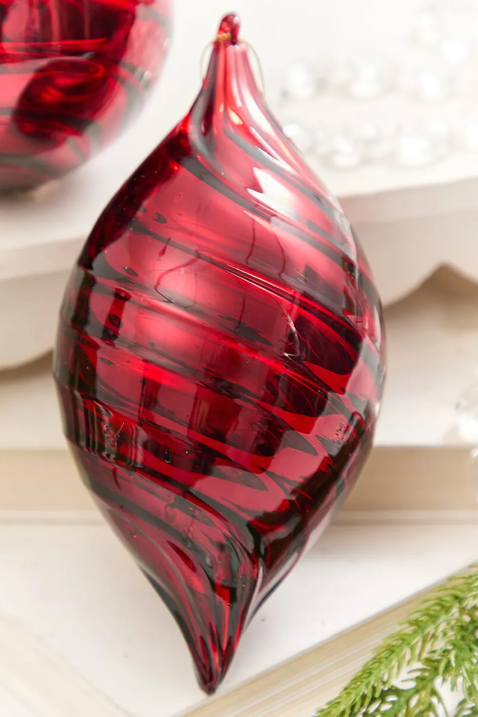 5" - 8" Red Swirl Blown Glass Ornament