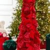 40" Red Velvet Sequin Bow Potted Cone Topiary