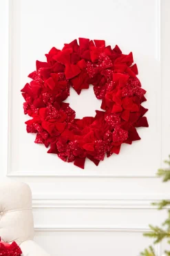 30" Red Velvet Sequin Bow Wreath
