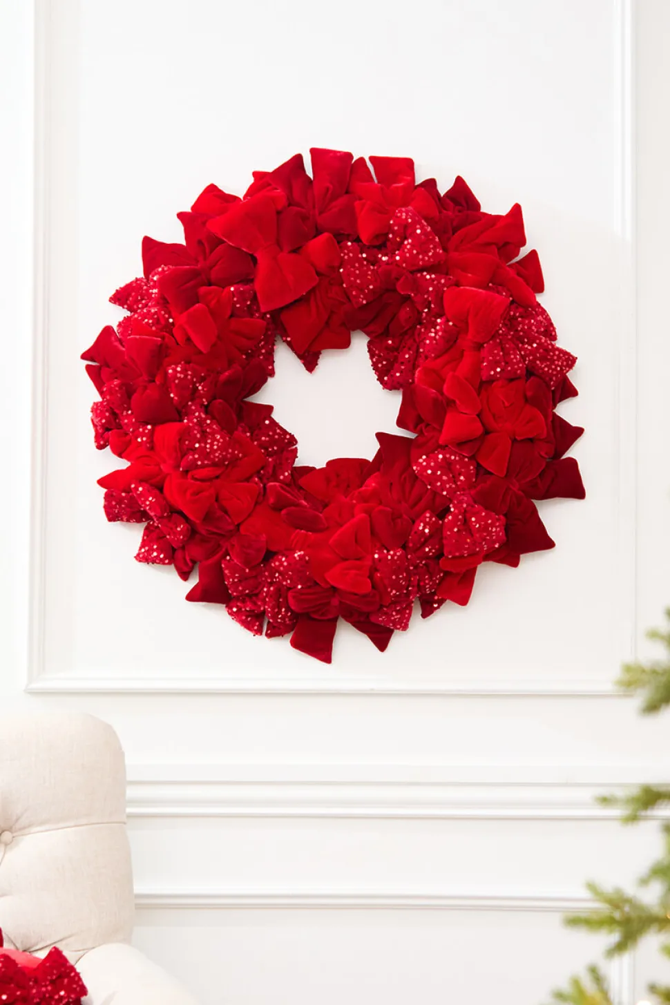 30" Red Velvet Sequin Bow Wreath
