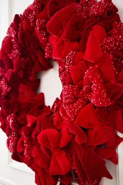 42" Red Velvet Sequin Bow Wreath