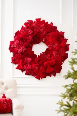 42" Red Velvet Sequin Bow Wreath