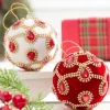 4" Red Velvet with Jewel & Rhinestone Ball Ornament
