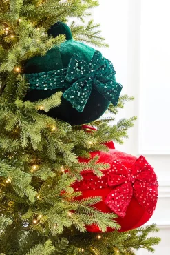 10" Red Velvet with Sequin Bow Ornament