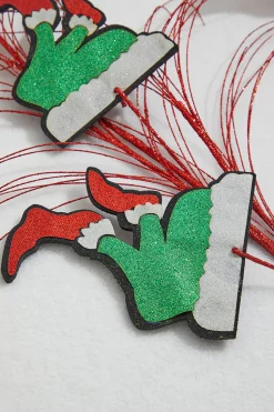 37" Red, White and Green Glitter Leg Grass Spray