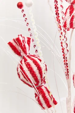 32" Red & White Candy Glitter Grass Spray