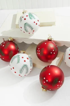 5" Red/White Christmas Ball Ornaments - Set of 6