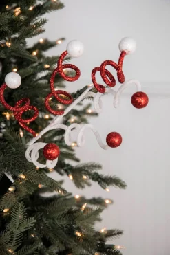 23” Red & White Glitter Curly Ball Stem