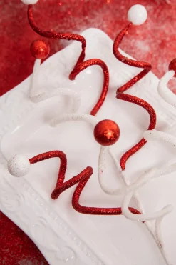 23” Red & White Glitter Curly Ball Stem