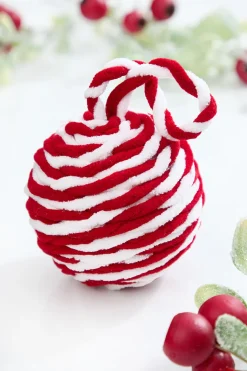 4" Red & White Plush Ball Ornament