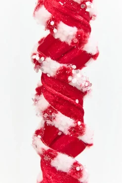 25.5" Red & White Twist Ribbon Spray