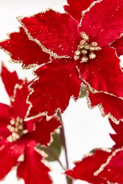 26" Red with Gold Glitter Poinsettia Spray