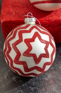 4" Red with Stripes/Zig Zag Glass Ball Ornament