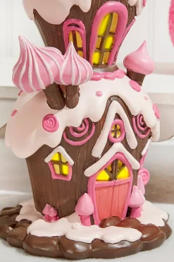 Resin Candy House with Led - Brown Pink