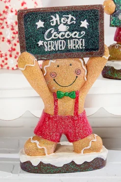 9.8" Resin Gingerbread Man Holding Sign