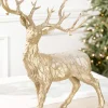 22" Resin Glitter Standing Champagne Leaf Deer