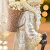12" Resin Glitter Vintage Santa With Tree And Staff