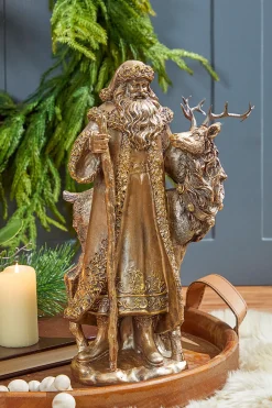 15.5" Resin Highlands Santa with Deer