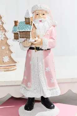 11.5" Resin Santa with Gingerbread House