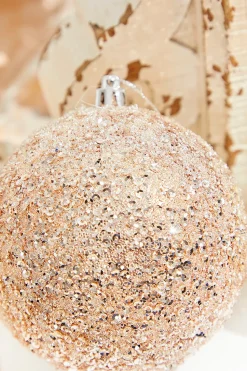 4" Rose Gold Beaded Ball Ornament