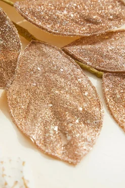 28" Rose Gold Micro Beaded Sequins Magnolia Leaf Spray