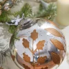 6" Round Antique Mercury Glass and Botanical Gold Etched Ornament