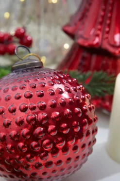 5" Round Hobnail Ruby Mercury Glass Ornament