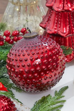 6" Round Hobnail Ruby Mercury Glass Ornament