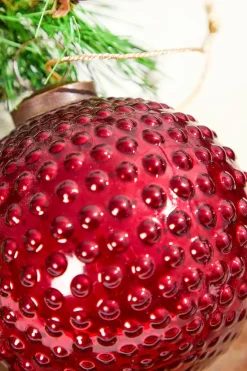 4" Round Hobnail Ruby Mercury Glass Ornament
