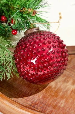 4" Round Hobnail Ruby Mercury Glass Ornament