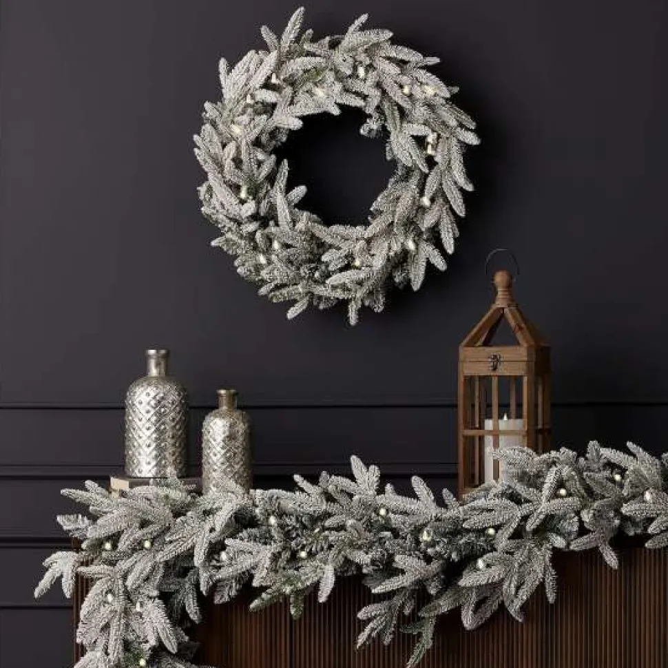 9' Royal Oaks Flocked Plug-In Garland with Warm White LED Lights